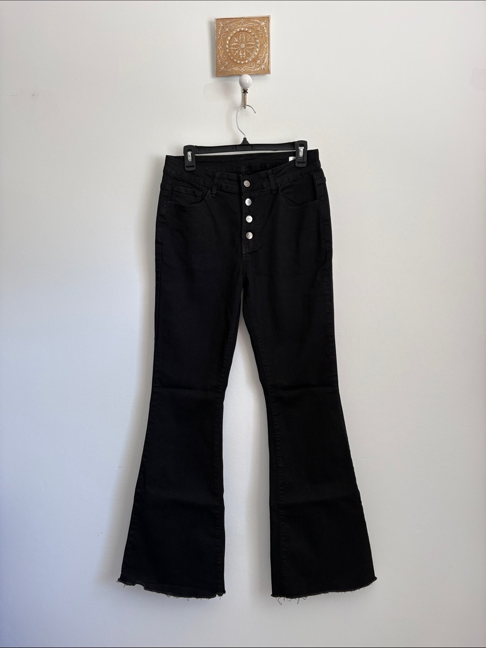 High-Rise Black Button-Fly Flare Jeans 32 inseam unfinished hem   Never worn
